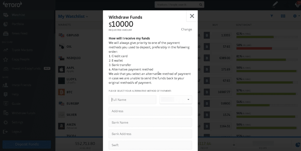 eToro Withdrawal Methods