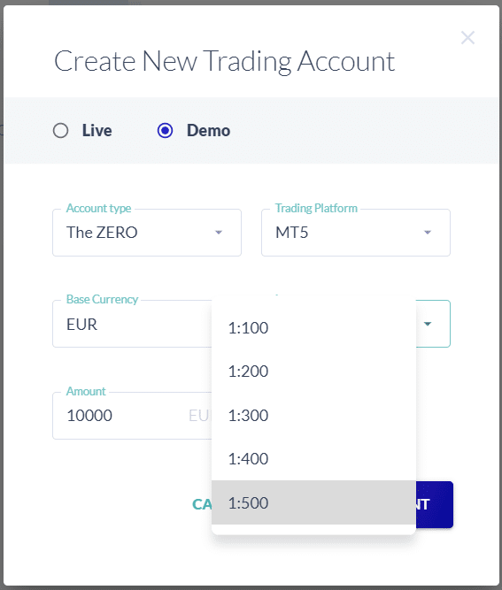 select leverage Fusion Markets