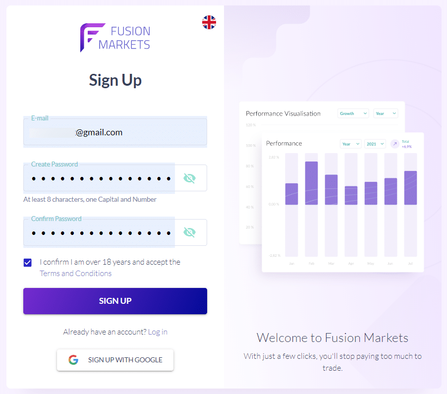 Fusion Markets sign up account