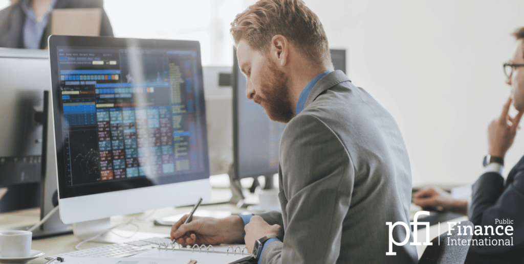 Stockbroker at desk